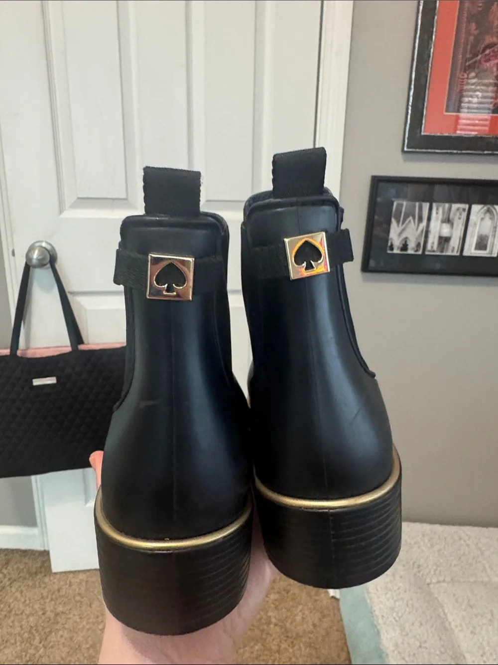 kate spade Black Chelsea Rain Boot with Gold Accent